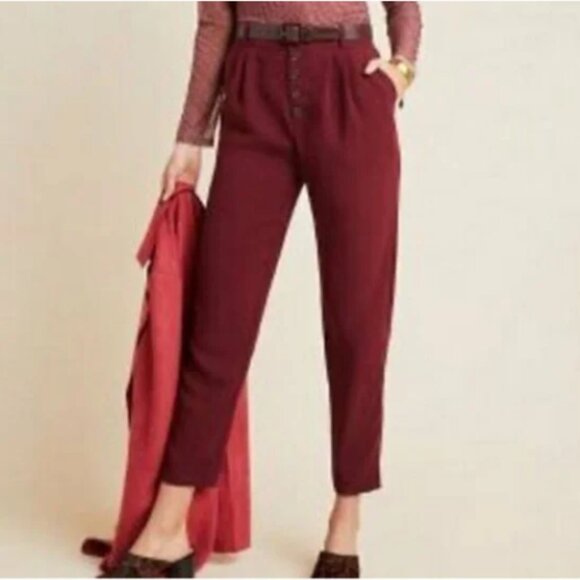 Anthropologie Pants - Anthropologie Red High Waisted Button Up Cropped Tapered Trousers Pants Size 10